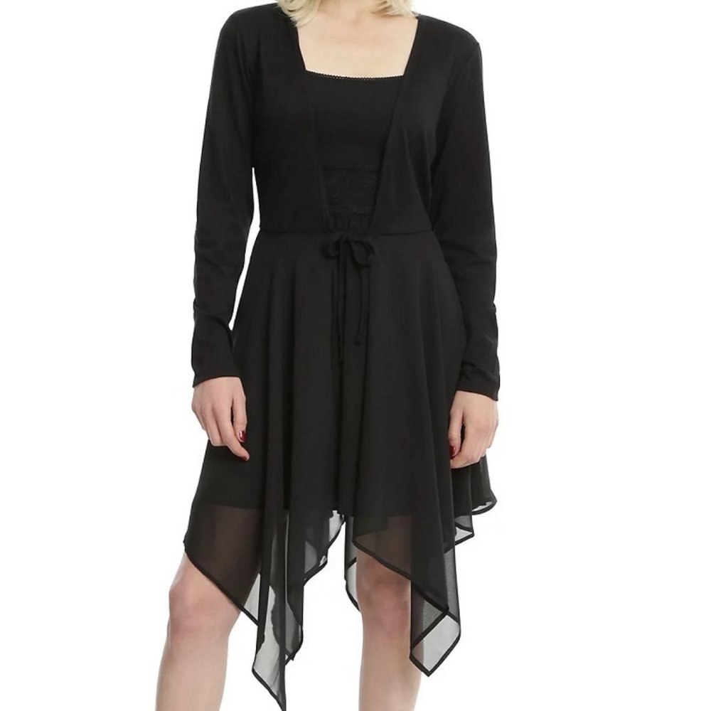 HOT TOPIC Black Tie Front Girls Drape Cardigan Size 3